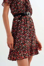 Chiffon Dress With Keyhole Back in Black Floral