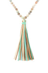 Hdn2238 - Colorful Natural Stone Glass Beads Leather Tassel Necklace