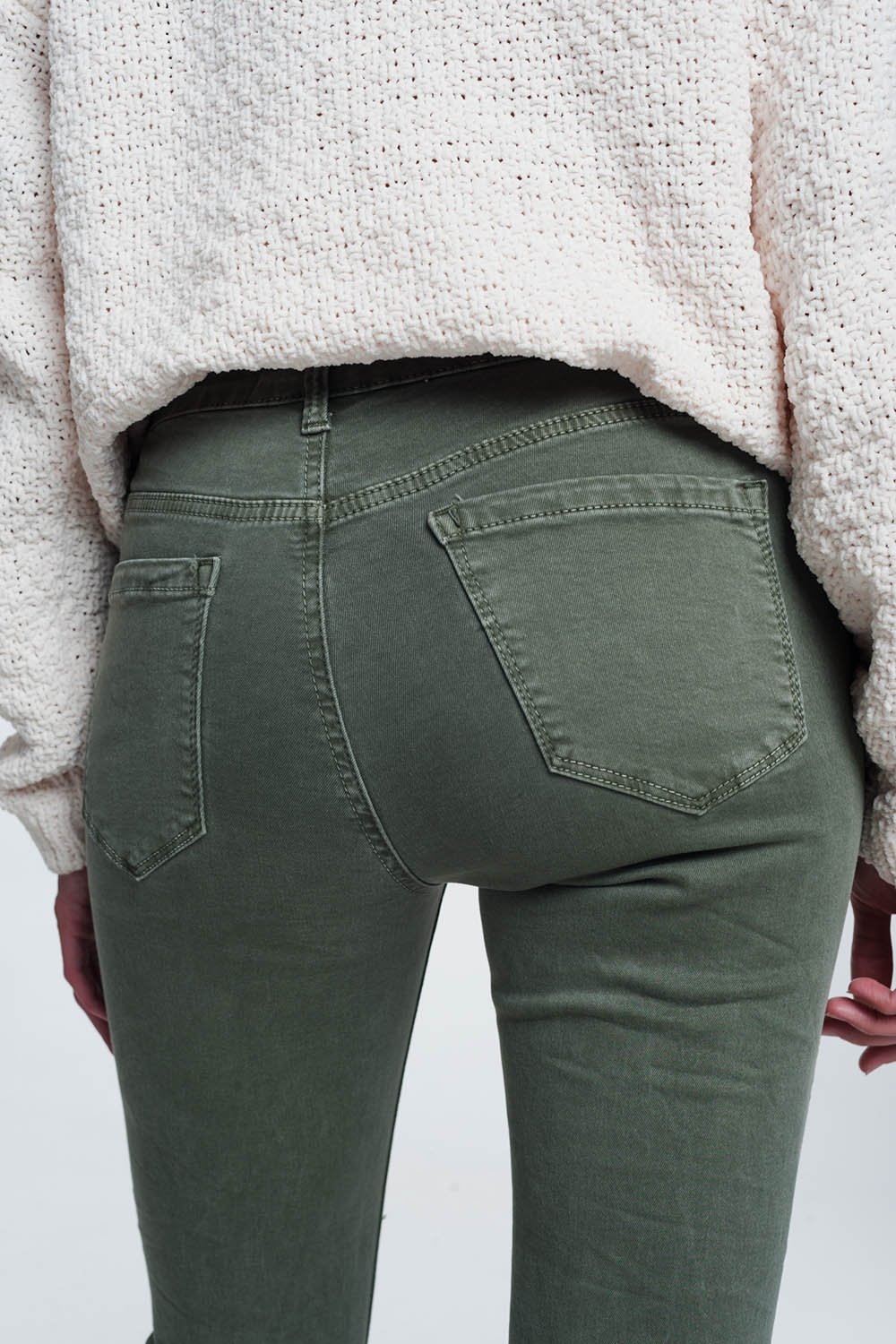 High Waisted Skinny Jeans in Green