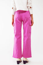 Straight Leg Cargo Jeans in Fuchsia