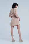 Beige Tie Waist Shirt Mini Dress