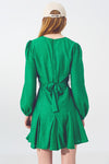 Ruffle v Neck Dress in Green