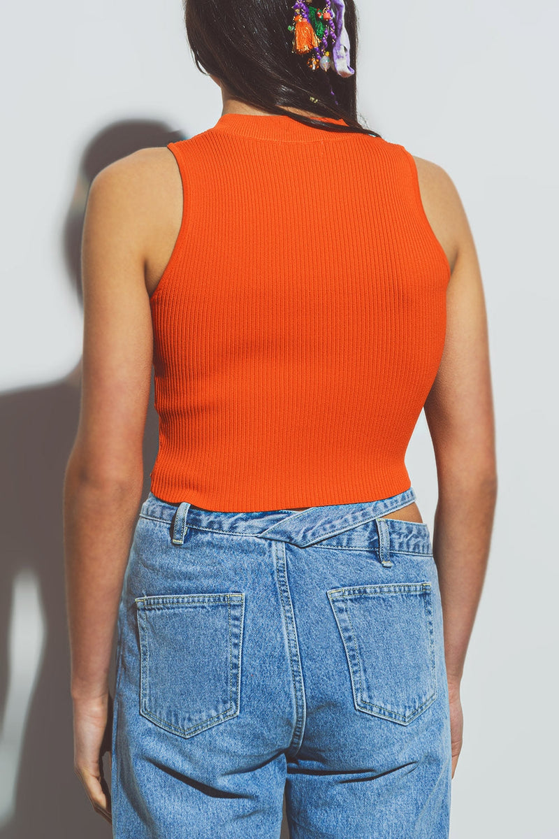 Cropped Knitted Tank Top in Orange