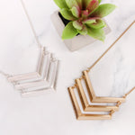 Pna146 - Three Line Chained Chevron Necklace