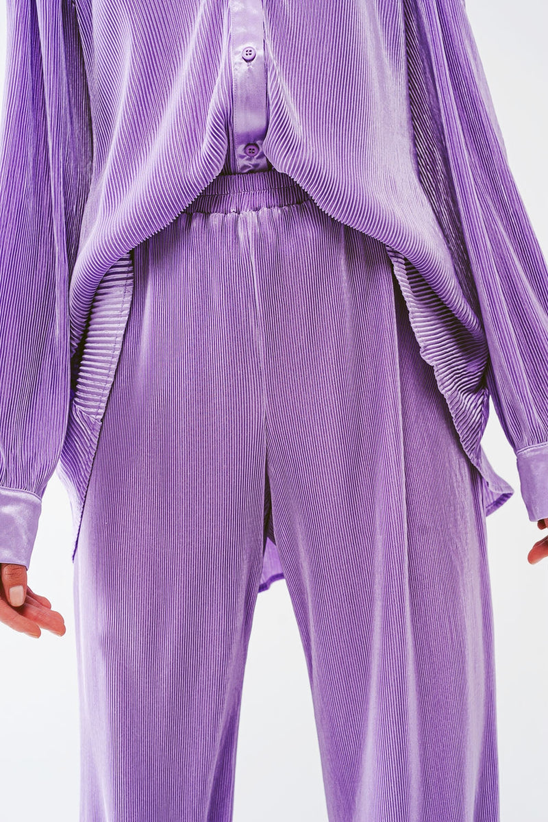 Satin Pleated Wide Leg Pants in Lilac