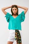 Cropped Button Through Shirt in Green