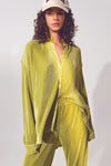 Relaxed Pleated Satin Shirt in Green