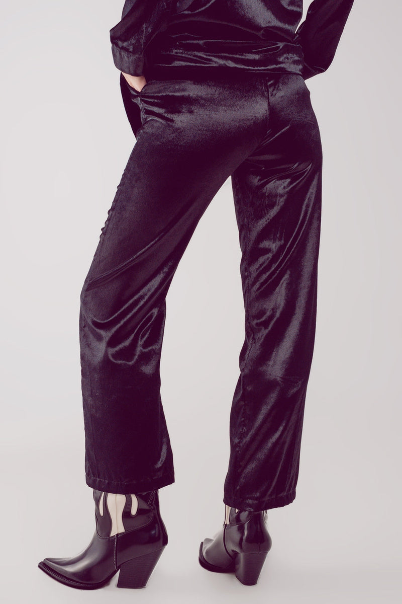 Straight Leg Velvet Pants in Black