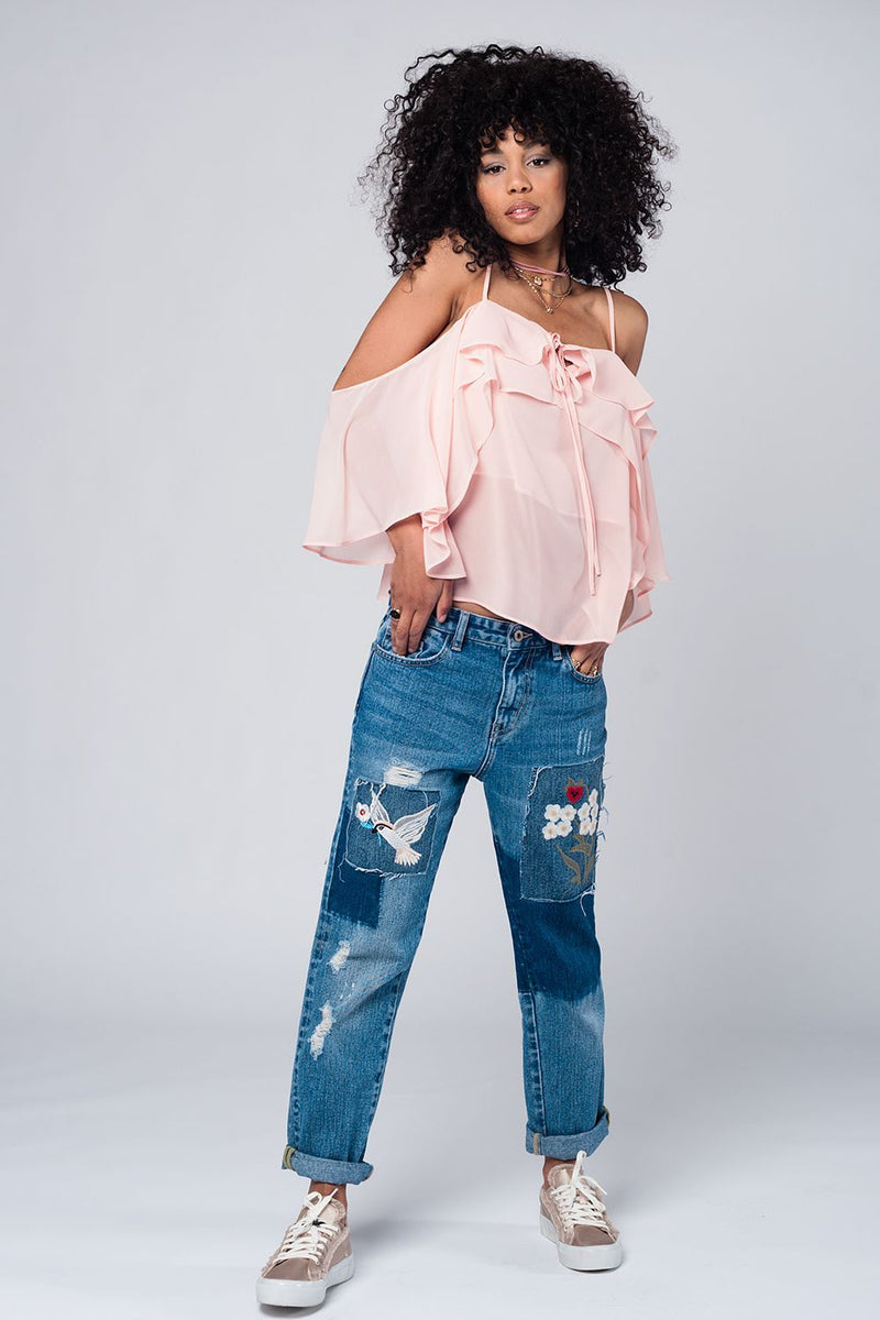 Light Pink Cold Shoulder Top