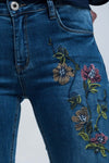 Blue Skinny Jean With Embroideries