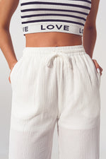 Textured Wide Leg Pants in White