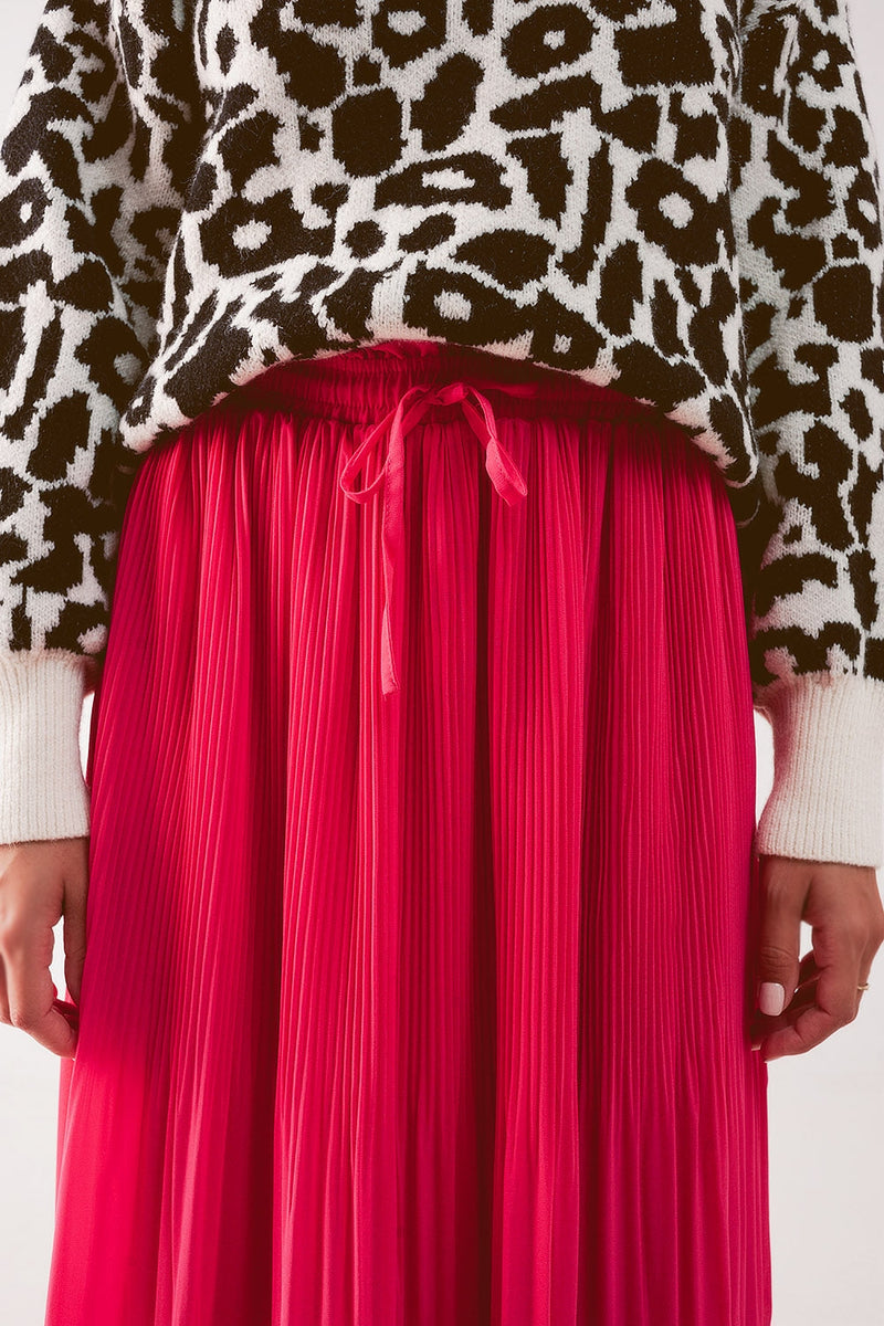 Chiffon Pleated Midi Skirt in Fuchsia