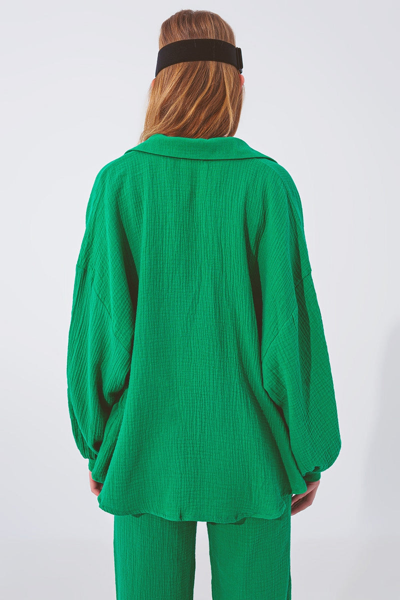 Textured Loose Fit Shirt in Green