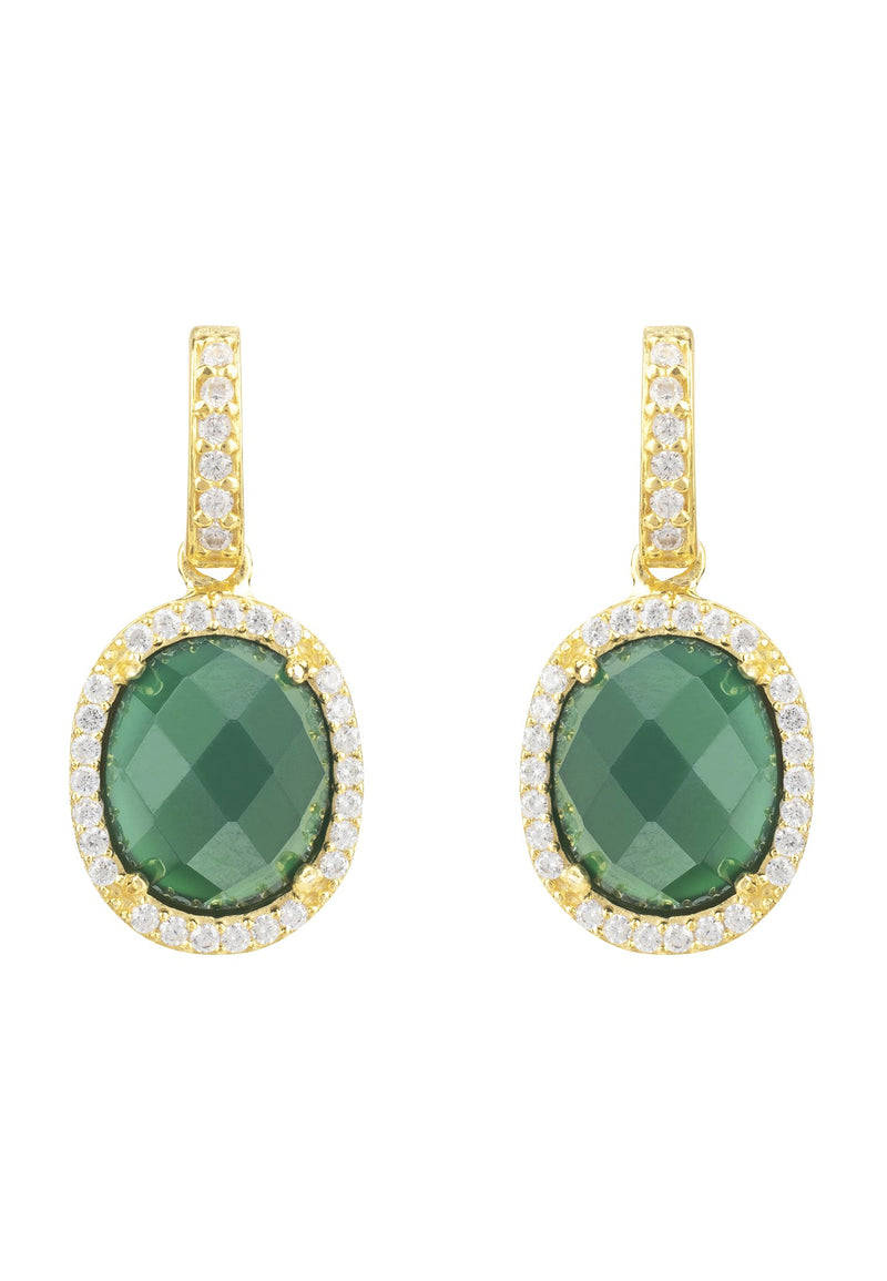 Beatrice Oval Gemstone Drop Earrings Gold Green Onyx