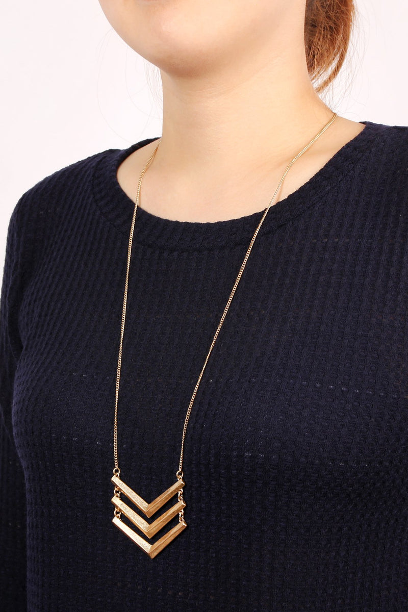 Pna146 - Three Line Chained Chevron Necklace