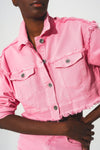 Cropped Denim Trucker Jacket in Pink