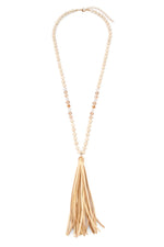 Hdn2238 - Colorful Natural Stone Glass Beads Leather Tassel Necklace