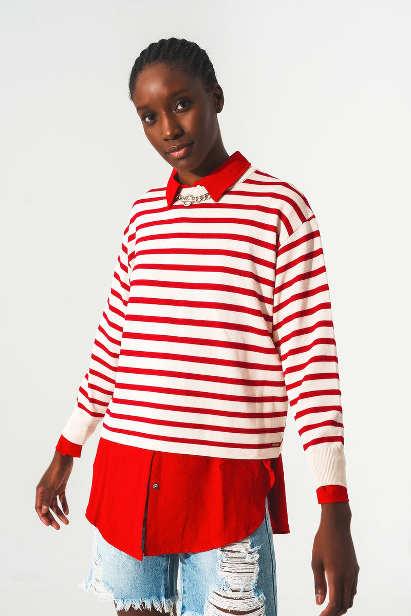 Round Neck Jumper in Red Stripe