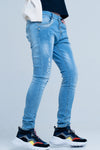 Blue Slashed Boyfriend Jeans