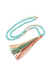 Hdn2238 - Colorful Natural Stone Glass Beads Leather Tassel Necklace