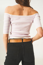 Stripe Bardot Top in Lilac