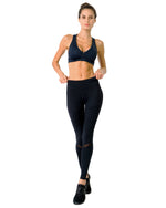 Athletique Low-Waisted Ribbed Leggings With Hidden Pocket and Mesh Panels - Black