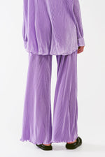 Satin Pleated Wide Leg Pants in Lilac