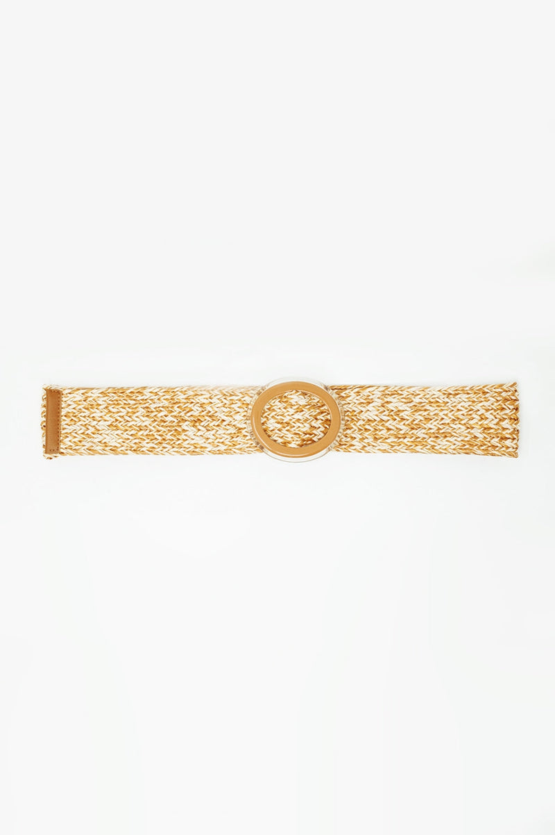 Round Buckle Braided Belt in Beige