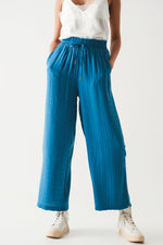 Wide Leg Drawstring Pants in Blue