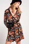 Long Sleeve Button Through Mini Dress in Black Floral