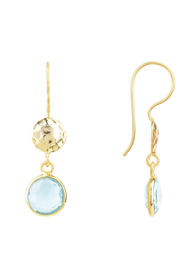 Circle & Hammer Earring Gold Blue Topaz