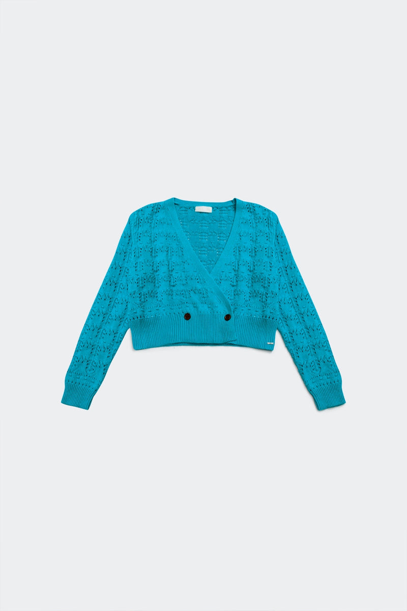 Pointelle Knitted Cardi in Blue