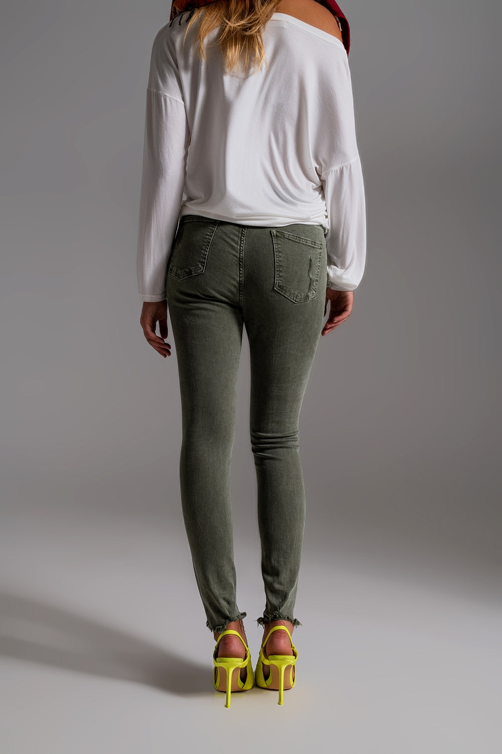 High Waisted Skinny Jeans in Khaki