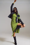 Maxi Green Knitted Dress With a Lime Green