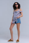 Denim Mid Wash Blue Short With Floral Design