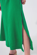 Textured V-Neck Maxi Dress in Green