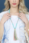 Hdn2238 - Colorful Natural Stone Glass Beads Leather Tassel Necklace