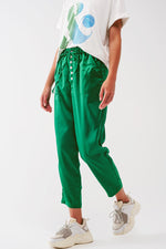 Satin Cropped Pants in Green