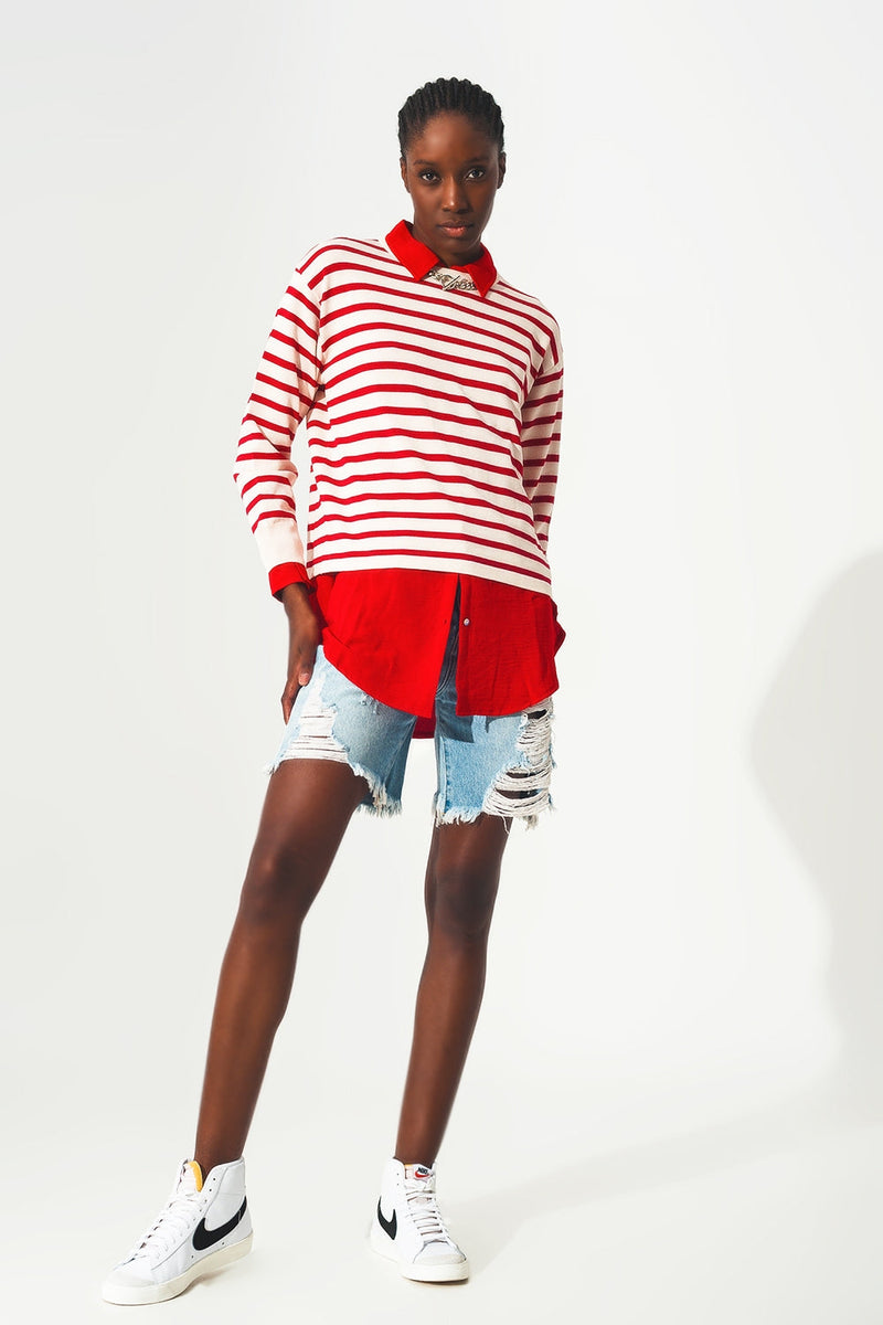 Round Neck Jumper in Red Stripe