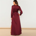 V-Neck Belted Wrap Asymmetric Party Maxi Dress