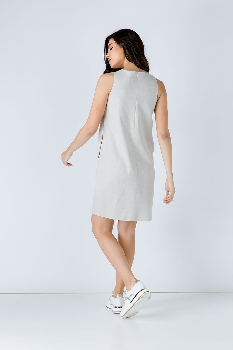 Linen Sand Sleeveless Sack Dress