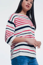 Knitted Striped Sweater in Cream Color