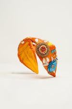 Embellished Chunky Headband in Orange