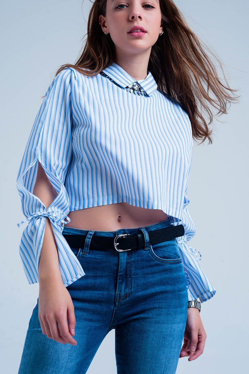 Cropped Striped Shirt in Blue