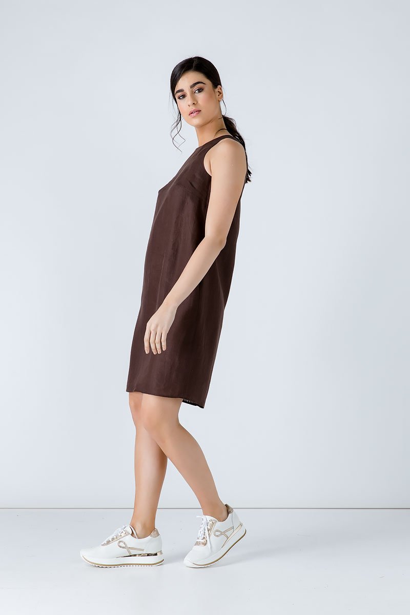 Brown Sleeveless Sack Dress