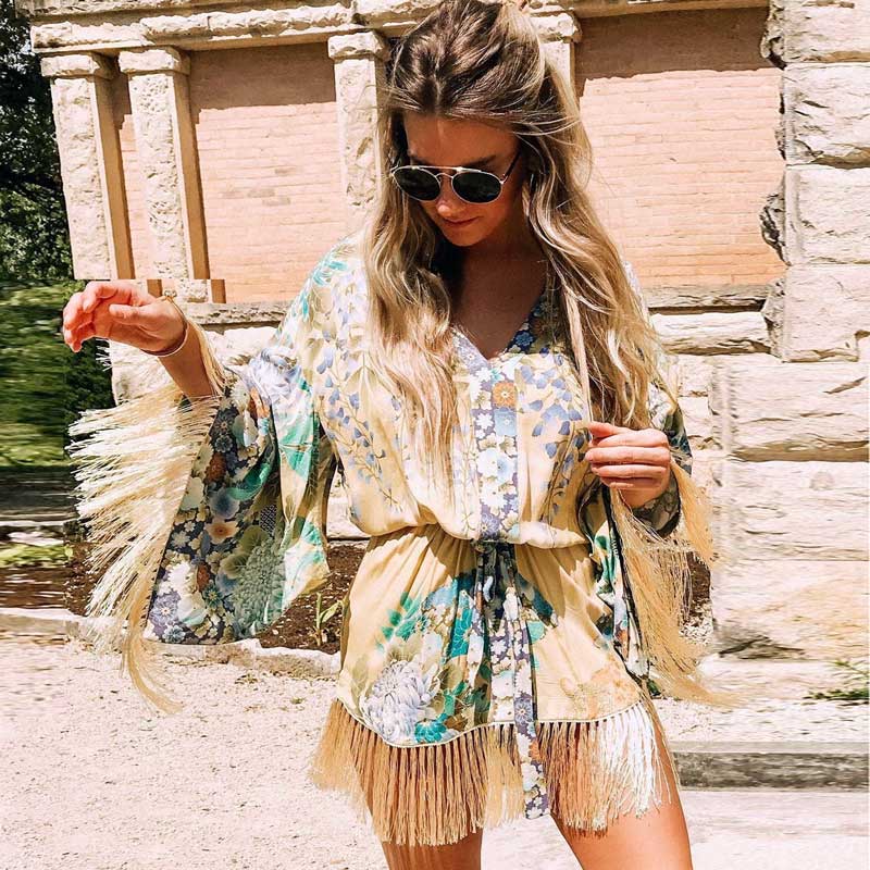 Gold Tassel Kimono Dress