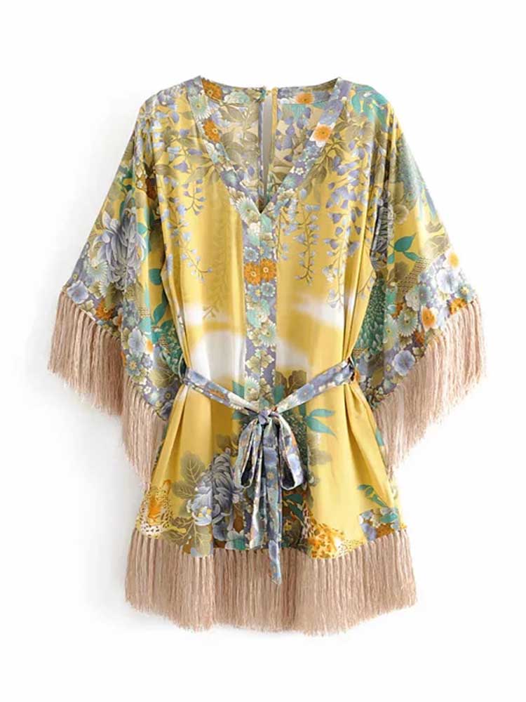 Gold Tassel Kimono Dress