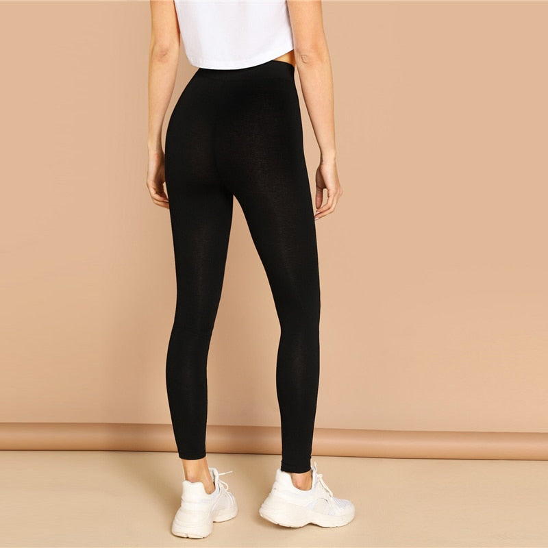 Elastic Waist Solid Leggings