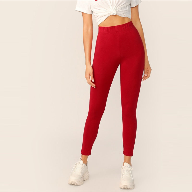 Elastic Waist Solid Leggings