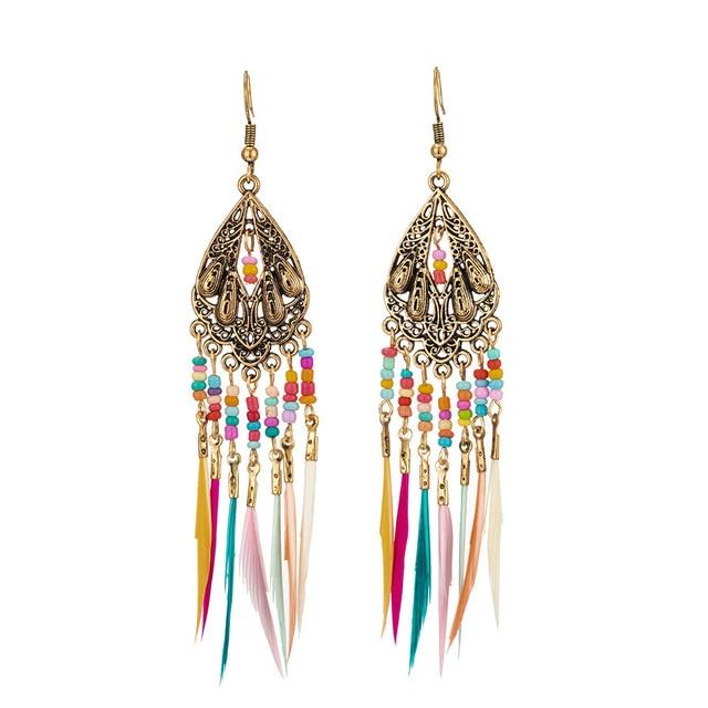 Rainbow Feather Dangle Earrings